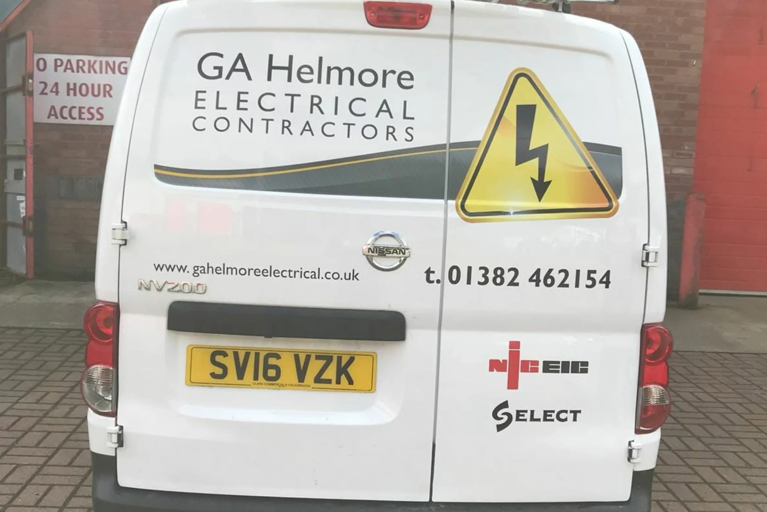GA Helmore Electrical Contractors branded van showing NICEIC and SELECT logos